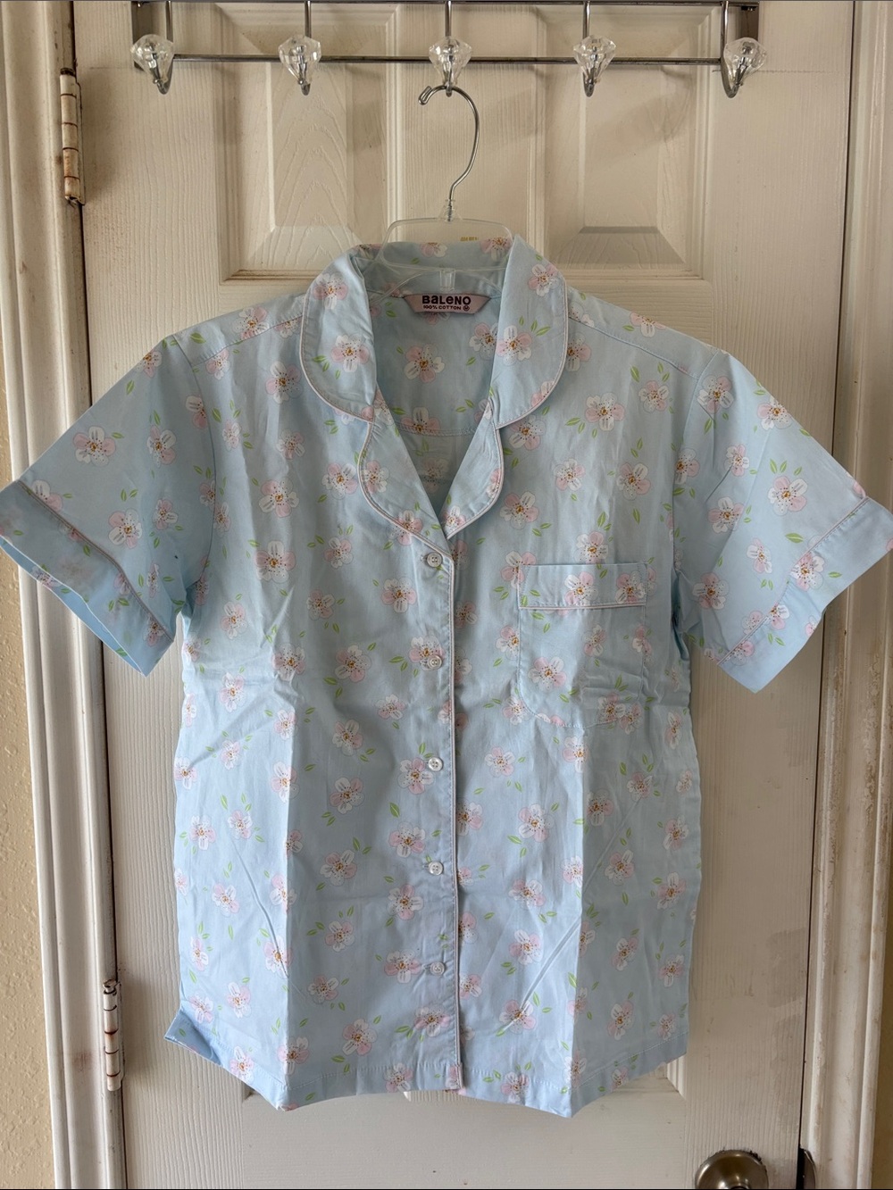 Baleno Women's Light Blue 100% cotton Floral Cotton pajama Shirt. NWOT
